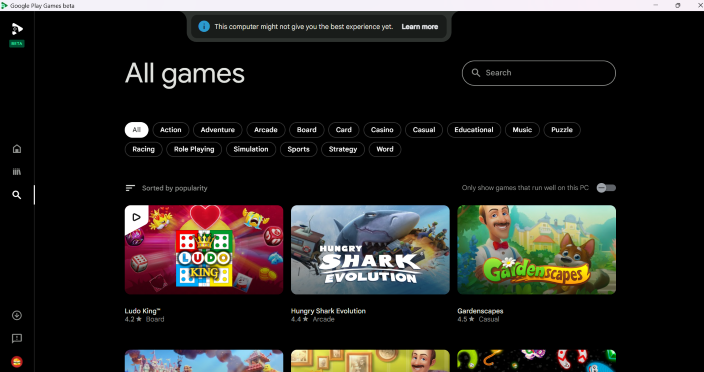 Google Play Games for PC Beta